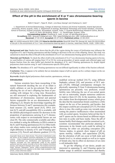PDF Effect Of The PH In The Enrichment Of X Or Y Sex Chromosome Bearing Sperm In Bovine