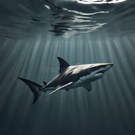 Big Great White Shark Swim In Sea Stock Illustration Illustration Of