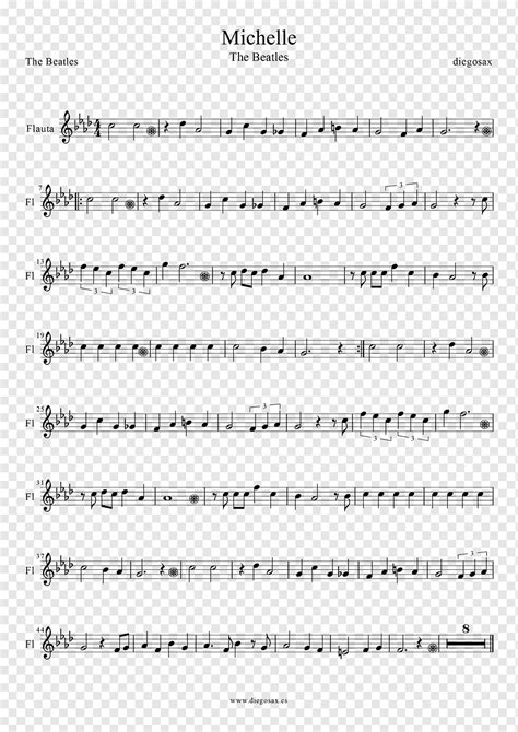 Sheet Music Michelle Saxophone Flute The Beatles Sheet Music Angle Text Monochrome Png Pngwing