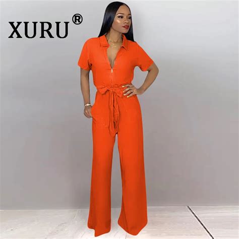 Xuru Summer New Sexy Fashion Jumpsuit Khaki Yellow Orange Bow Jumpsuit