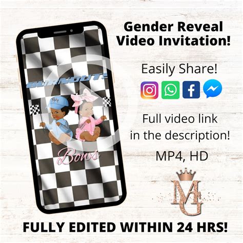 Burnouts Or Bows Gender Reveal Video Invitation Racing Gender Reveal