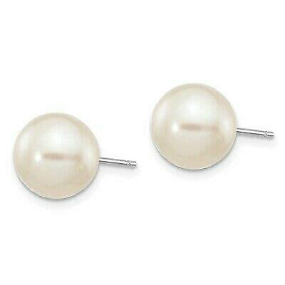 K Kt White Gold Mm White Round Fw Cultured Pearl Stud Earrings