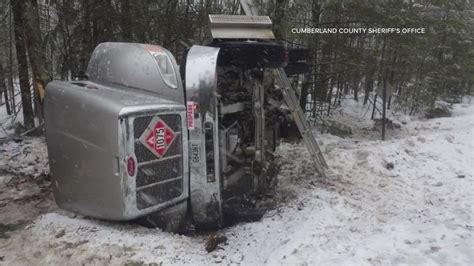 One Injured In Fuel Truck Rollover Crash In Standish Maine