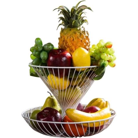 Blanc Grande Corbeille A Fruits 2 Etages 22CM Haut Porte Fruits En Fer