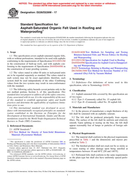 ASTM D226 D226M 17 Standard Specification For Asphalt Saturated