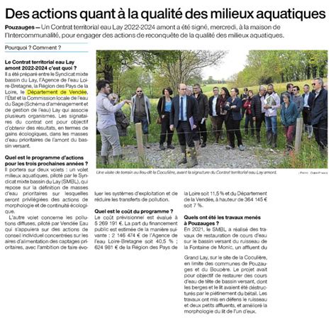 Pouzauges Des Actions Quandt La Qualit Des Milieux Aquatiques