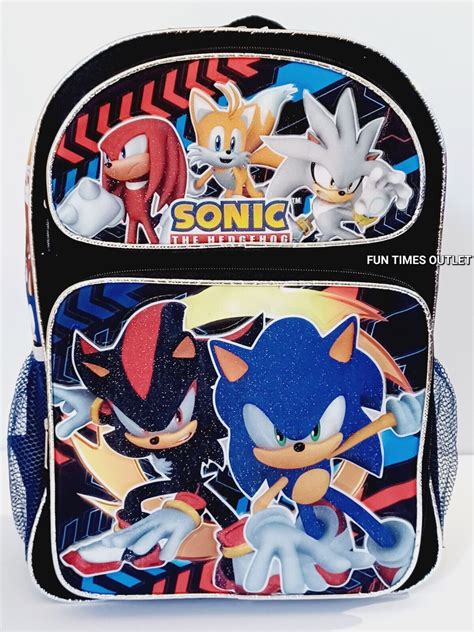 Sonic The Hedgehog Backpack Tails Shadow Knuckles Silver Book Bag