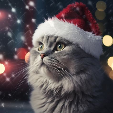 Premium AI Image Araffe Cat Wearing A Santa Hat Looking Up At The Sky