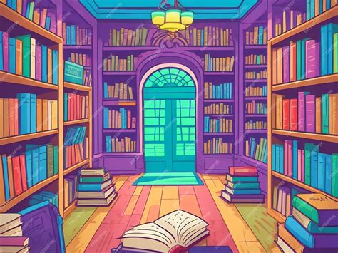 Premium Ai Image Book Library Cartoon Illustration