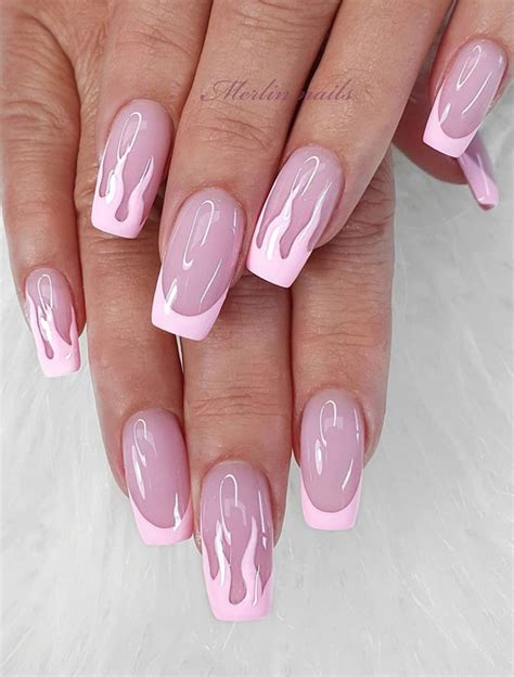 32 Hottest And Cute Summer Nail Designs Pink French Tips And Pink Flame Nails