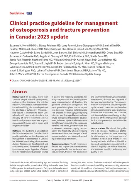 Clinical Practice Guideline For Management of Osteoporosis and Fracture Prevention in Canada ...