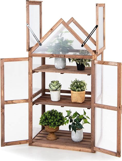 3 Tier Garden Cold Frame Portable Wooden Mini Greenhouse Storage