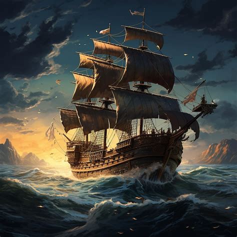 Premium Photo 3d Rendered Pirates Ship Sailing Through Sea Waves