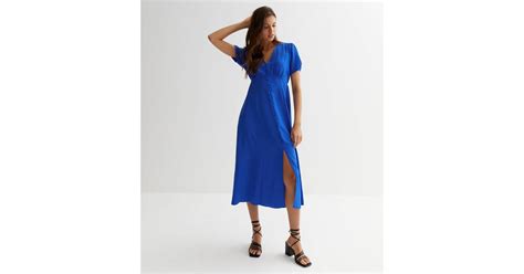 Blue Button Front Midi Dress | New Look