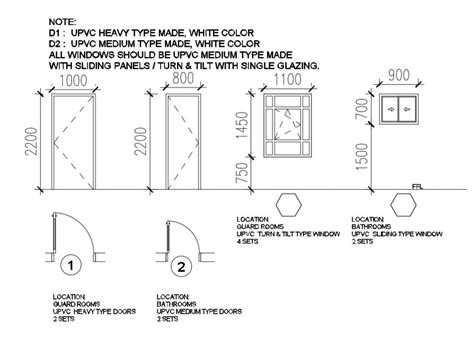 Detail Plan And Elevation Of Door And Window Block 2d View Autocad File Cadbull