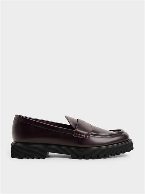 Burgundy Chunky Penny Loafers Charles And Keith Us