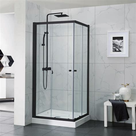 Black Square Corner Sliding Shower Screen Acqua Bathrooms