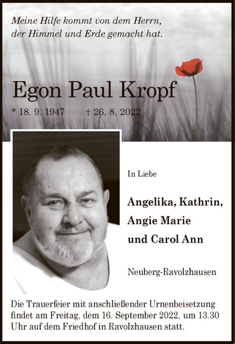 Traueranzeigen Von Egon Paul Kropf Trauer Op Online De