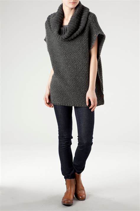 Tommy Hilfiger Tammie Cowl Neck Poncho In Gray Lyst