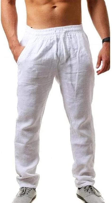 Hommes Coton Lin Pantalon Long Casual Respirant Style Hip Hop Taille Élastique Couleur Amazon