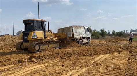 New Project Area Bulldozer Komatsu DP 51PX Pushing Filling With Dump