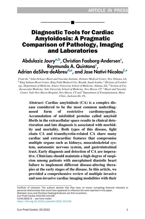 Pdf Diagnostic Tools For Cardiac Amyloidosis A Pragmatic Comparison