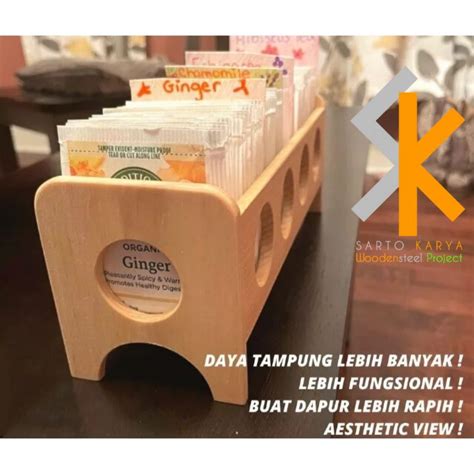 Jual Rak Bumbu Dapur Kemasan Sachet Kayu Aesthetic Kotak Penyimpanan