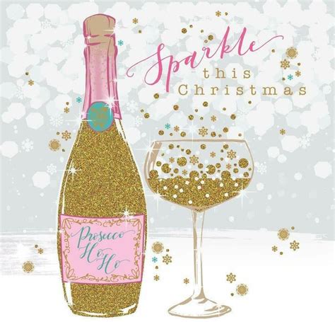 Prosecco Champagne Bottle Xmas Sparkle Charity Christmas Cards Pack Of