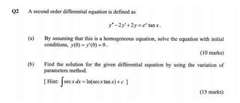 Solved Q2 ﻿a Second Order Differential Equation Is Defined