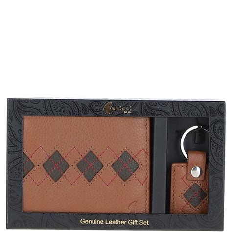 Leather Wallet Key Ring Gift Set Cognac Khaki Red Gb Gs