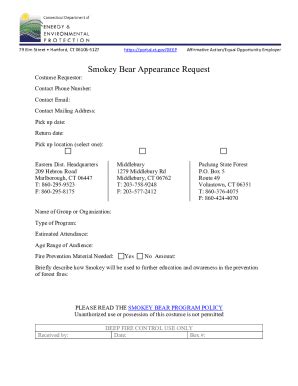 Fillable Online Smokey Bear Appearance Request Form Smokey Bear