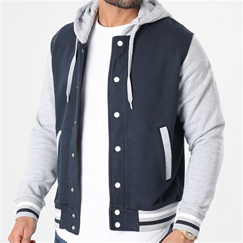 Kymaxx Veste Teddy A Capuche Bleu Marine Gris Chin