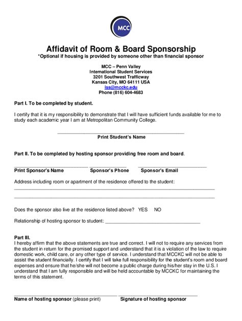 Fillable Online SPONSOR S AFFIDAVIT AND PROOF OF FREE ROOM Fax