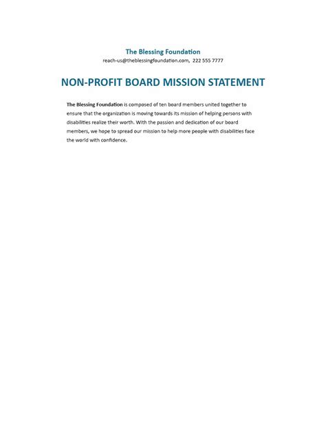 Nonprofit Board Mission Statement Template - Google Docs, Word ...