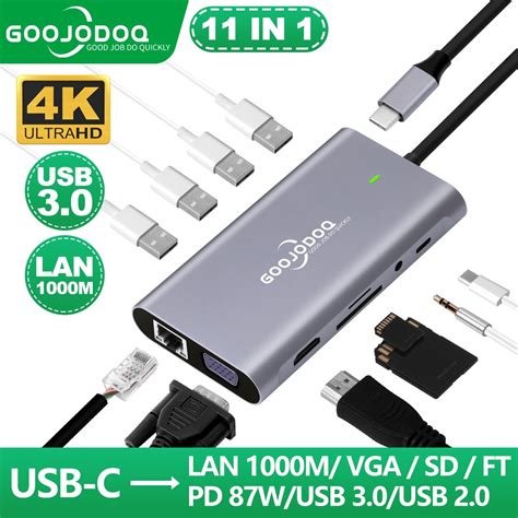 GOOJODOQ USB C Hub 10 Em 1 MB Adaptador Tablet Laptop Tipo C Display