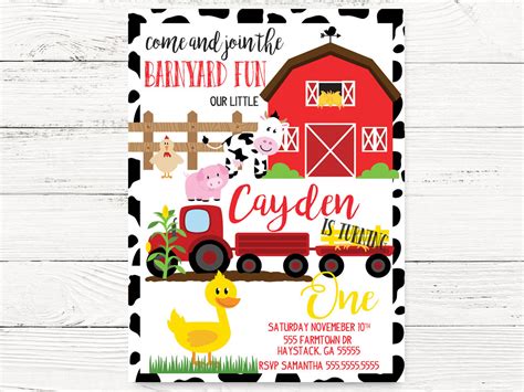 Barnyard Birthday Invitation Farm Theme Party Invite Etsy