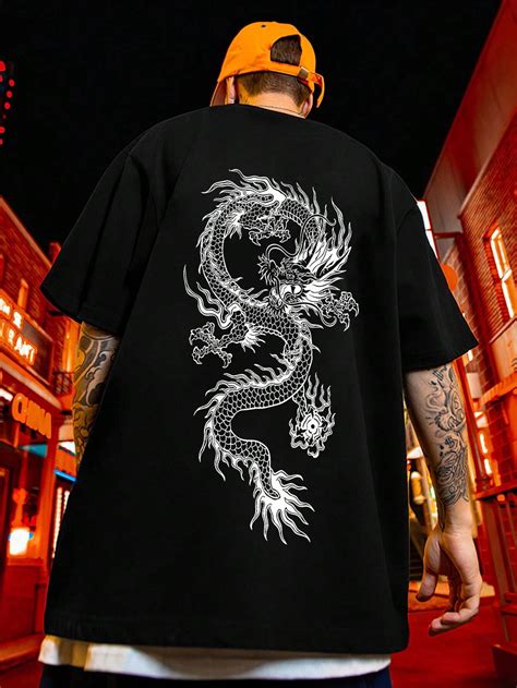 Manfinity LEGND Men Plus Chinese Dragon Printed Round Neck T Shirt