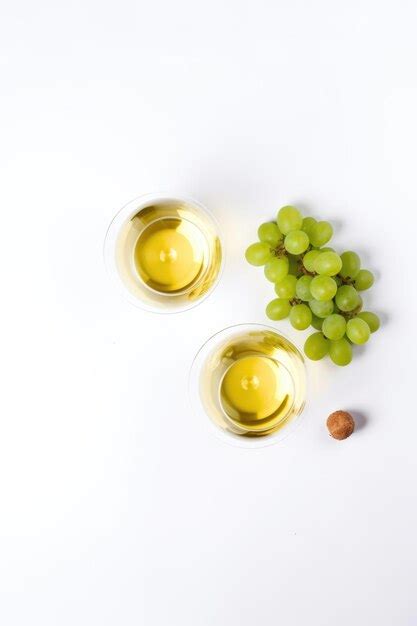 Premium Photo Two Glasses Of White Wine And Grapes On White