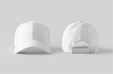 White Baseball Cap Mockup Set From Front Side And Back View Isolated