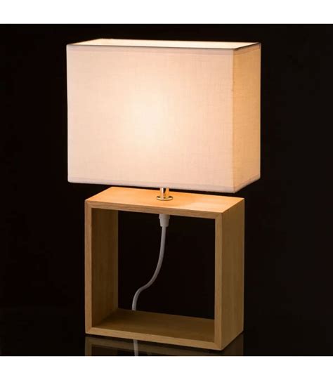 Lampe à Poser Rectangulaire Bois Abat jour Blanc Hauteur 41cm