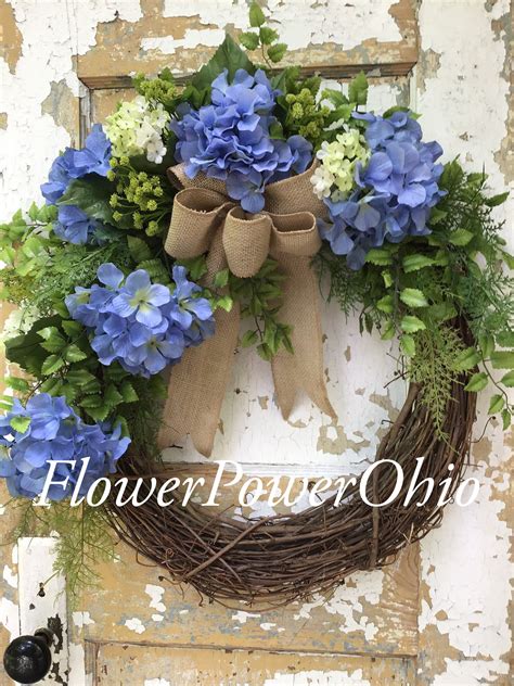 Sale Summer Wreath For Front Door Blue Hydrangea Wreath By