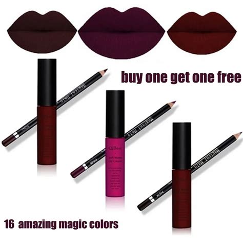 Qibest 2pcs Matte Lipgloss With Lipliner Pencil Makeup Long Lasting Lip Tint Liquid Lipstick Kit