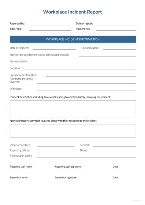 Workplace Incident Report Template In Microsoft Word Pdf Template