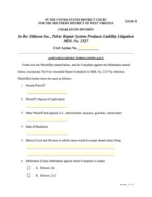 Fillable Online Wvsd Uscourts IN RE ETHICON INC Fax Email Print