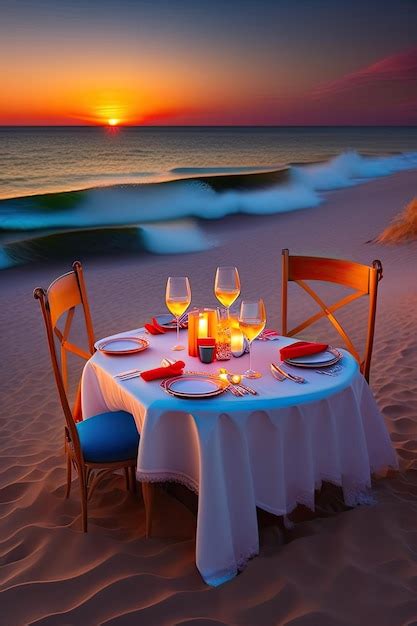 Premium Ai Image Romantic Dinner On The Beach Wine Two Glass Dinner Honeymoon