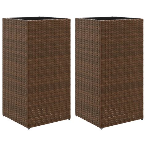 vidaXL Donice ogrodowe 2 szt brązowe 40x40x80 cm rattan PE