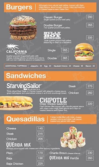 Menu At Army Navy Burger Burrito Restaurant Manila Roxas