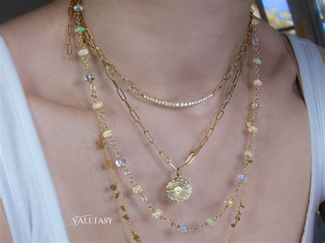 Solid Gold 14k Ethiopian Opal And Rainbow Moonstone Gemstone Necklace Gemmy Necklace Valltasy