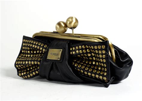 Fiorelli Black Leather Brass Stud Bow Handbag For Sale At 1stdibs