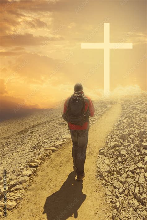 Man Walking To The Cross Stock Photo Adobe Stock